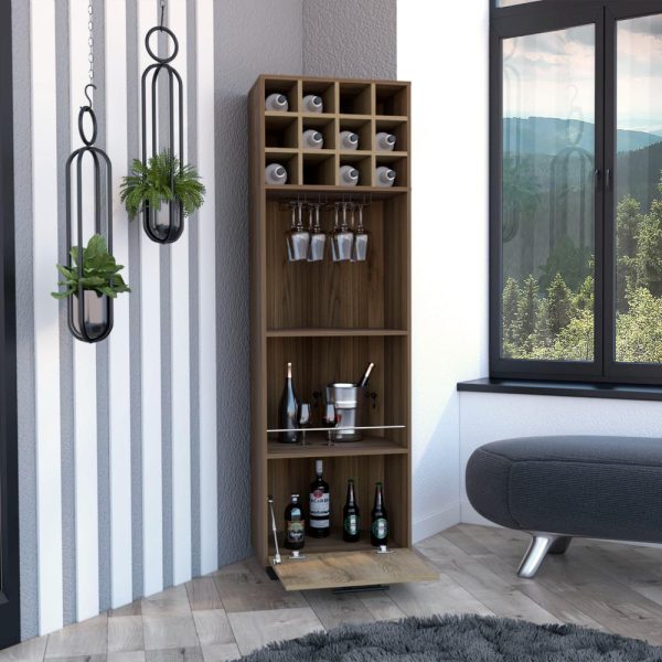 Norway Corner Bar Cabinet, Eight Wine Cubbies, Two Side Shelves