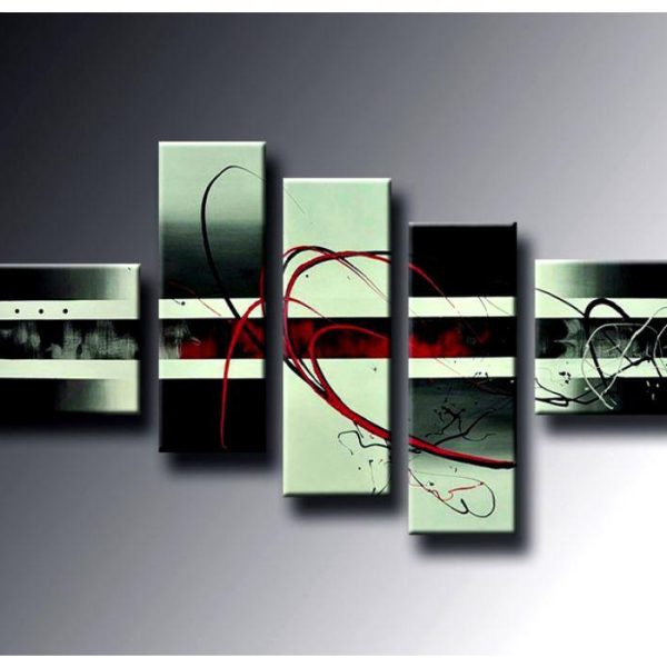 5 Panel Geometric Black Grey Wall Art Painting Set